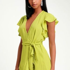 Lulus Lime Green Ruffled Wrap Dress